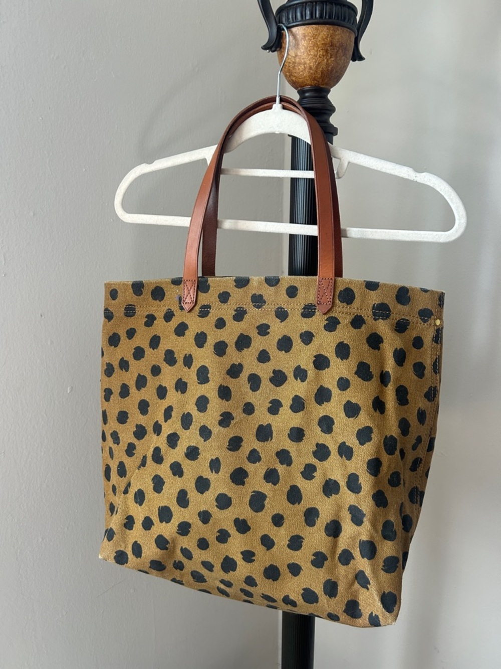 Madewell Leopard-Print Canvas Tote in Tan and Black with Brown Leather Handles
